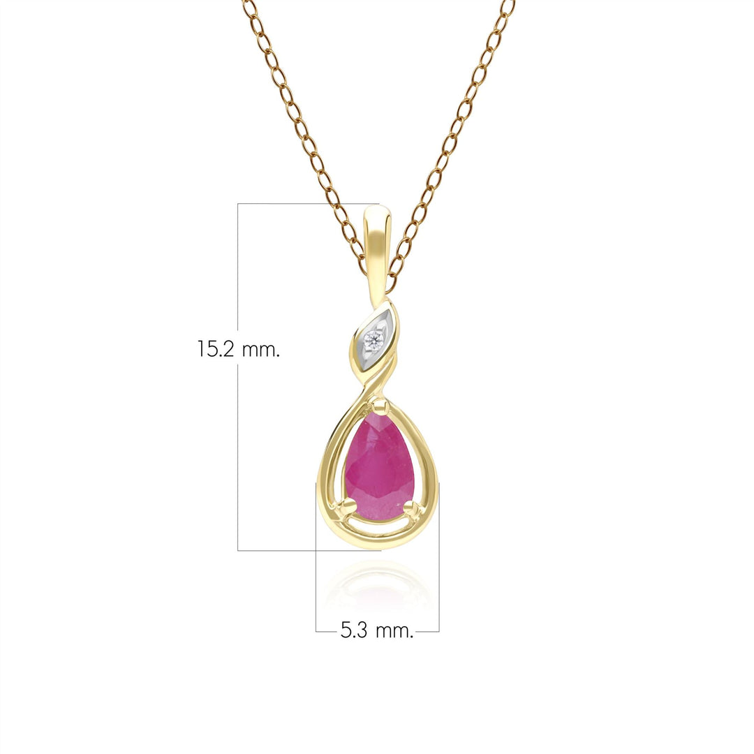 Classic Pear Ruby & Diamond Pendant Necklace In 9ct Yellow Gold