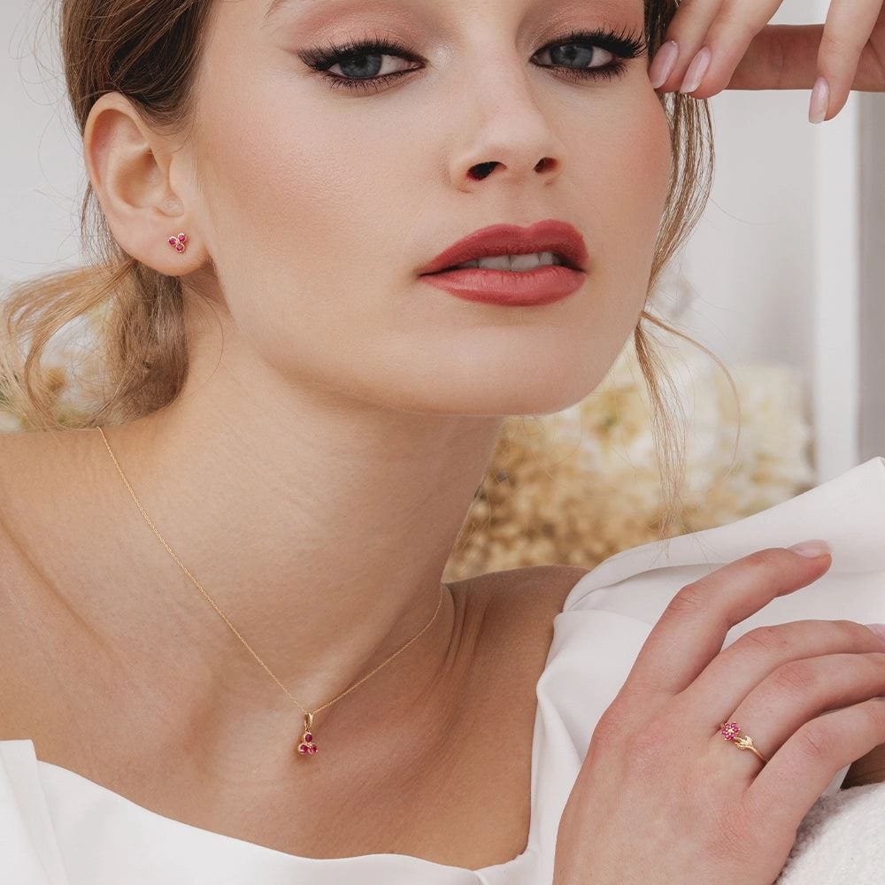 floral-ruby-three-stone-pendant-necklace-in-9ct-yellow-gold-132p1914029 on Model