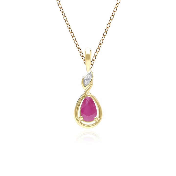 Classic Pear Ruby & Diamond Pendant Necklace In 9ct Yellow Gold
