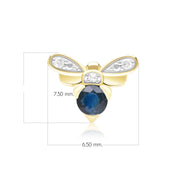 Honeycomb Inspired Blue Sapphire and Diamond Bee Pin in 9ct Yellow Gold