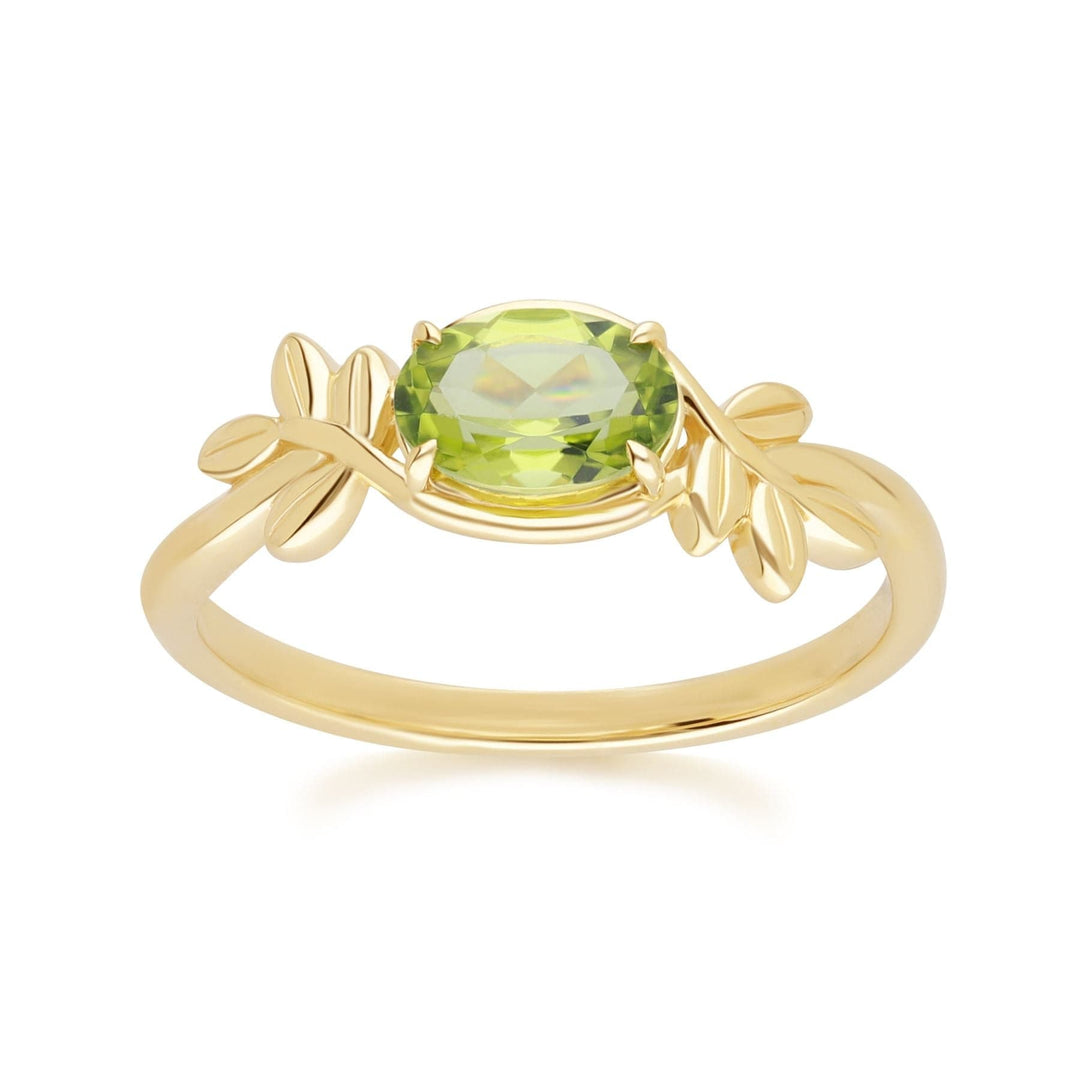 135R2092019 O Leaf Peridot Ring In 9ct Yellow Gold Front