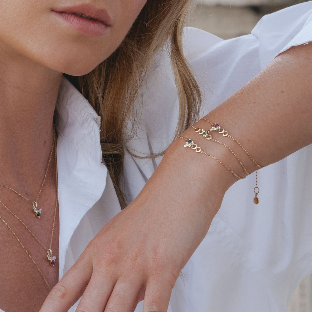 Honeycomb Inspired Emerald Link Bracelet in 9ct Yellow GoldOn Model  135L0387019