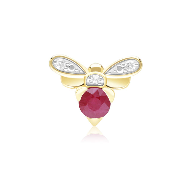 Honeycomb Inspired Ruby and Diamond Bee Pin in 9ct Yellow Gold