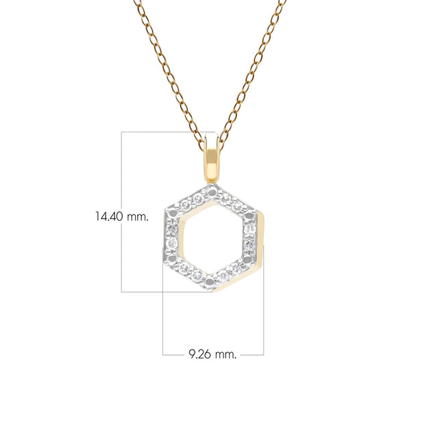 Geometric Hex Diamond Pendant Necklace in 9ct Yellow Gold