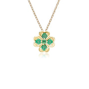 Gardenia Round Emerald Clover Pendant Necklace in 9ct Yellow Gold