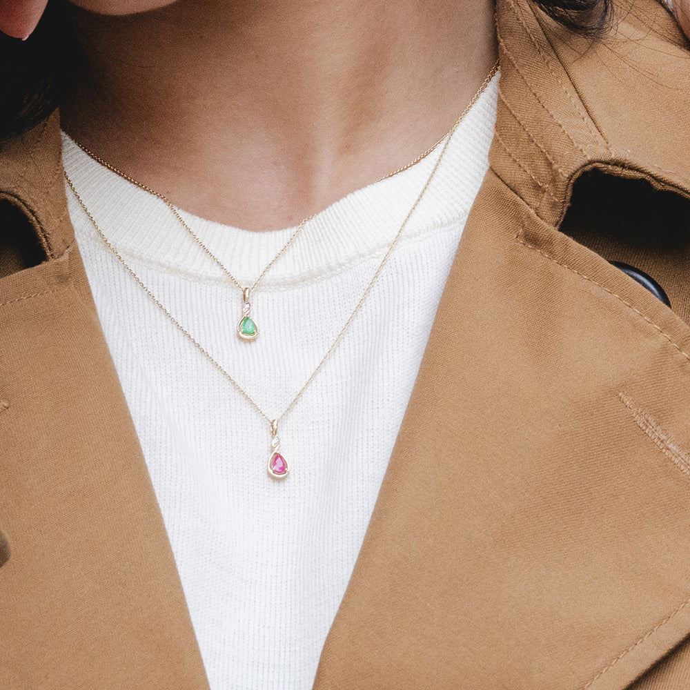 Classic Pear Ruby & Diamond Pendant Necklace In 9ct Yellow Gold