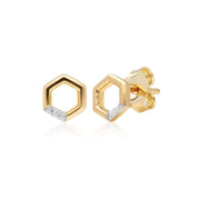 Diamond Pave Hexagon Stud Earring & Ring Set in 9ct Yellow Gold