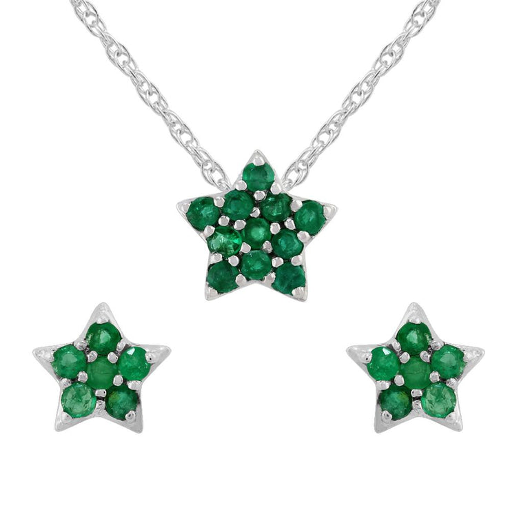 Classic Emerald Cluster Star Stud Earrings & Pendant Set Image 1