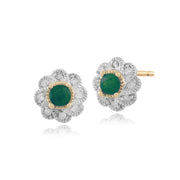 Floral Emerald & Diamond Halo Stud Earrings & Pendant Set Image 2