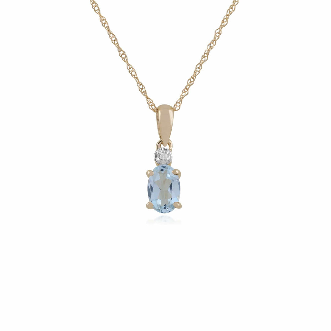 Classic Oval Aquamarine & Diamond Pendant in 9ct Yellow Gold - Gemondo