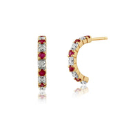 Classic Ruby & Diamond Half Hoop Style Earrings Image 1