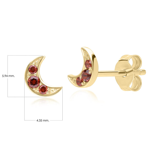 Night Sky Garnet Moon Stud Earrings in 9ct Yellow Gold
