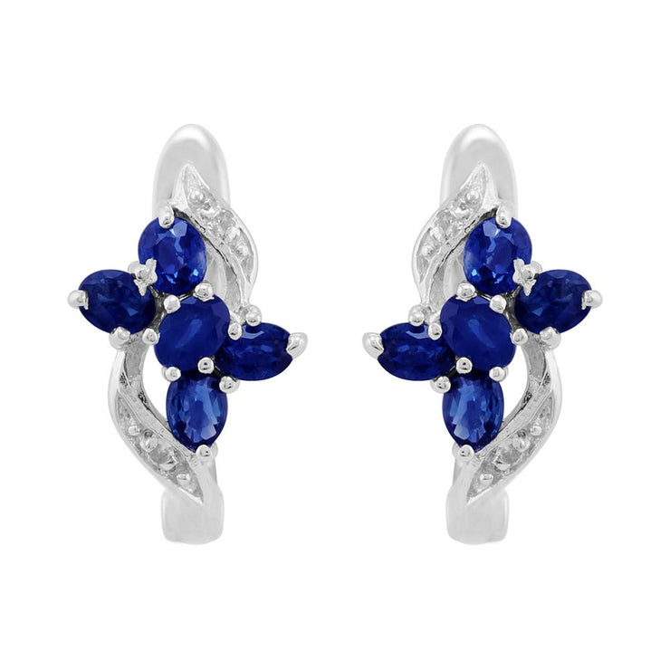 Classic Sapphire & Diamond Butterfly Hoop Earrings Image 1