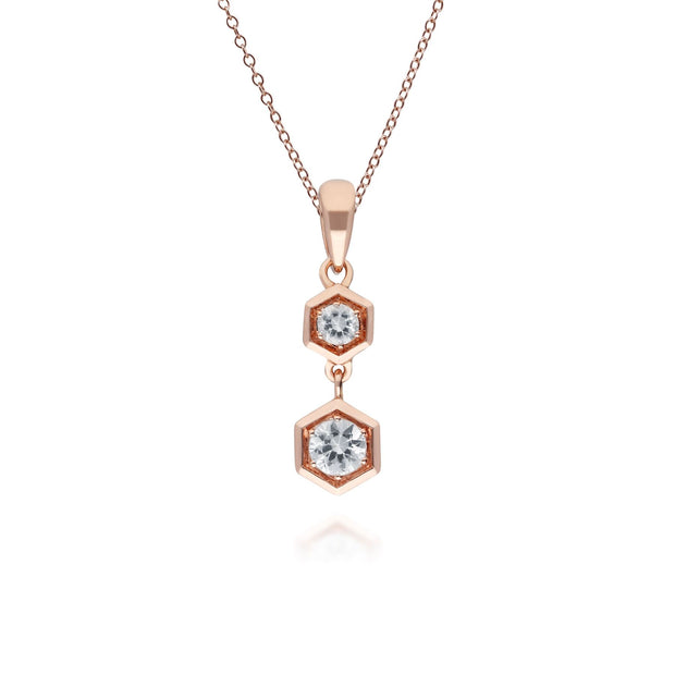 Honeycomb Inspired Clear Sapphire Pendant Necklace in 9ct Rose Gold