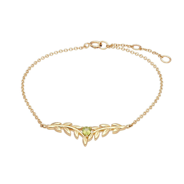 O Leaf Peridot Bracelet & Ring Set in 9ct Yellow Gold