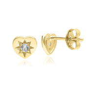 ECFEW™ 'The Liberator' Blue Topaz Heart Stud Earrings in 9ct Yellow Gold