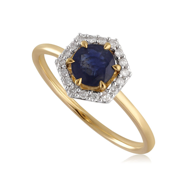 9ct Gold 0.92ct Sapphire & Diamond Halo Engagement Ring