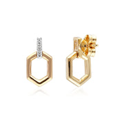 Diamond Pave Hex Bar Drop Earrings in 9ct Yellow Gold