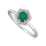 9ct White Gold 0.67ct Emerald & Diamond Halo Engagement Ring