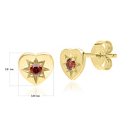 ECFEW™ 'The Liberator' Garnet Heart Stud Earrings in 9ct Yellow Gold