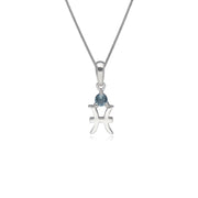 Aquamarine Pisces Zodiac Charm Necklace in 9ct White Gold