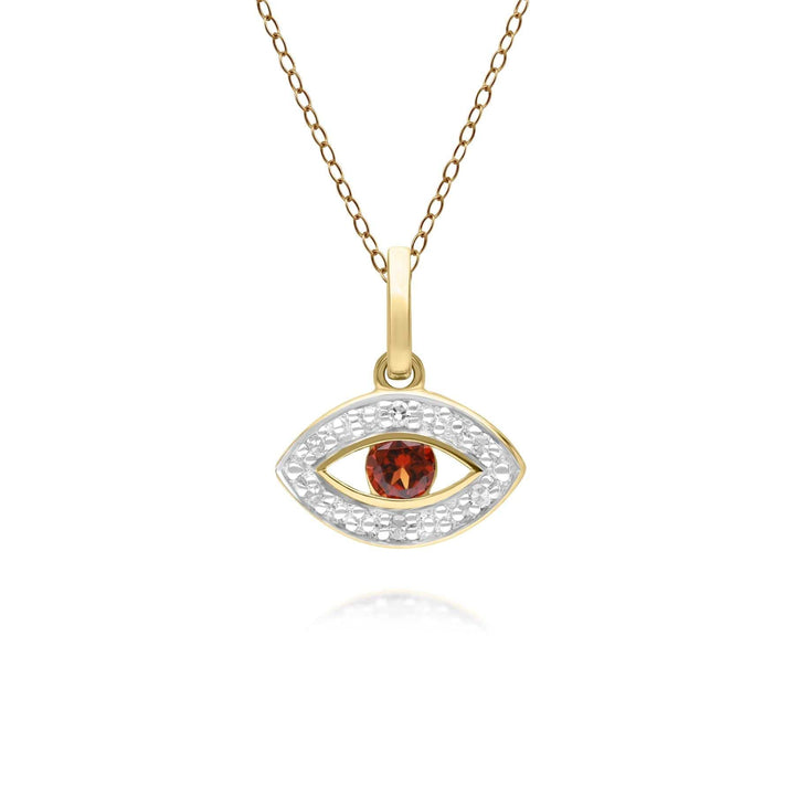 135P2101059 ECFEW™ Dainty Evil Eye Garnet & Diamond Pendant in 9ct Yellow Gold Front