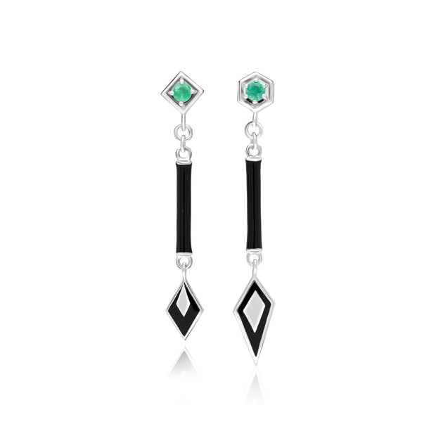 Grand Deco Asymmetrical Emerald Drop Earrings in 9ct White Gold