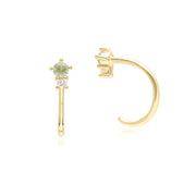 Modern Classic Peridot & Diamond Pull Through Hoop Earrings in 9ct Yellow Gold