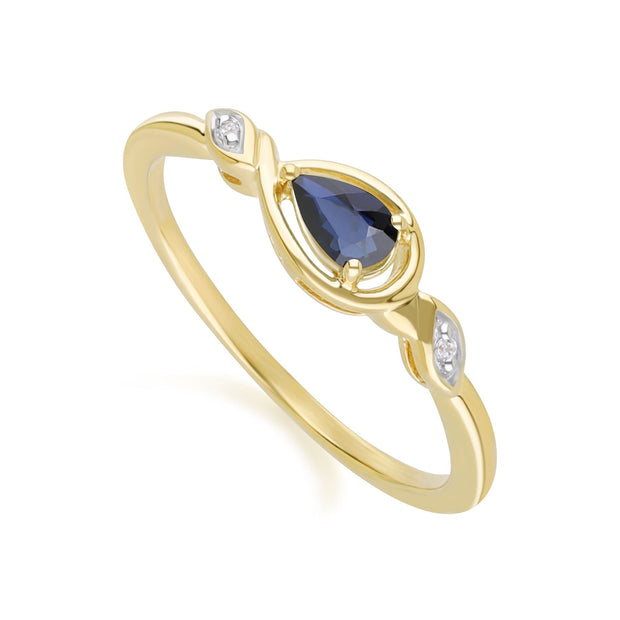 Classic Pear Sapphire & Diamond Ring In 9ct Yellow Gold