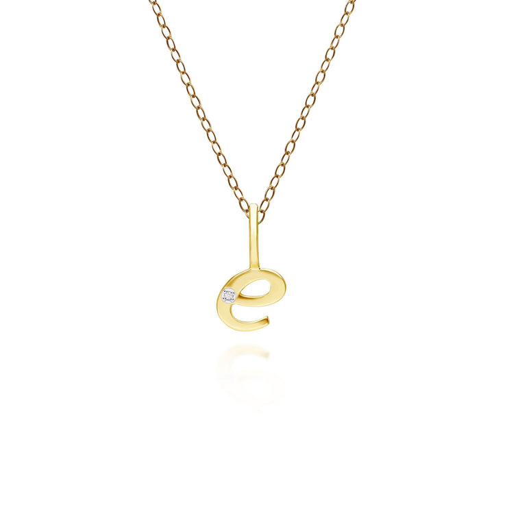 Alphabet Letter E Diamond pendant in 9ct Yellow Gold