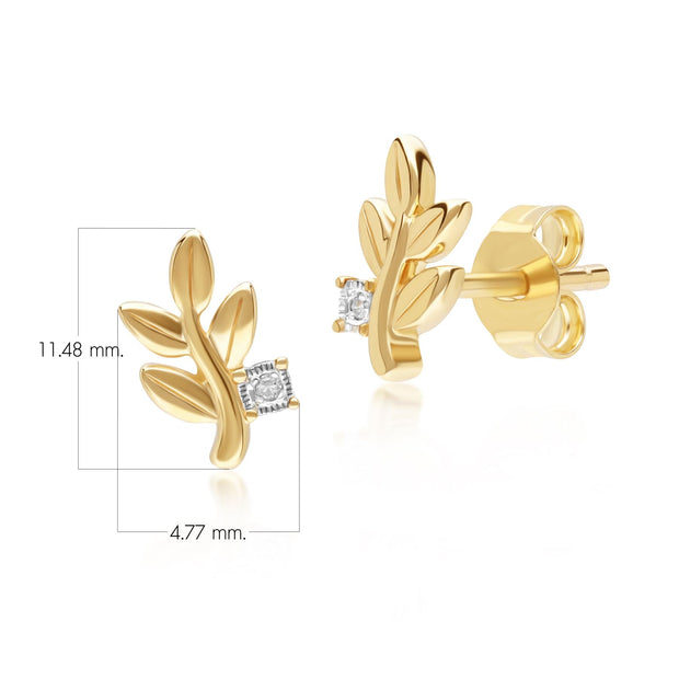 O leaf Diamond Stud Earrings In 9ct Yellow Gold