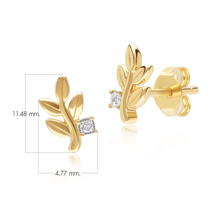 O leaf Diamond Stud Earrings In 9ct Yellow Gold