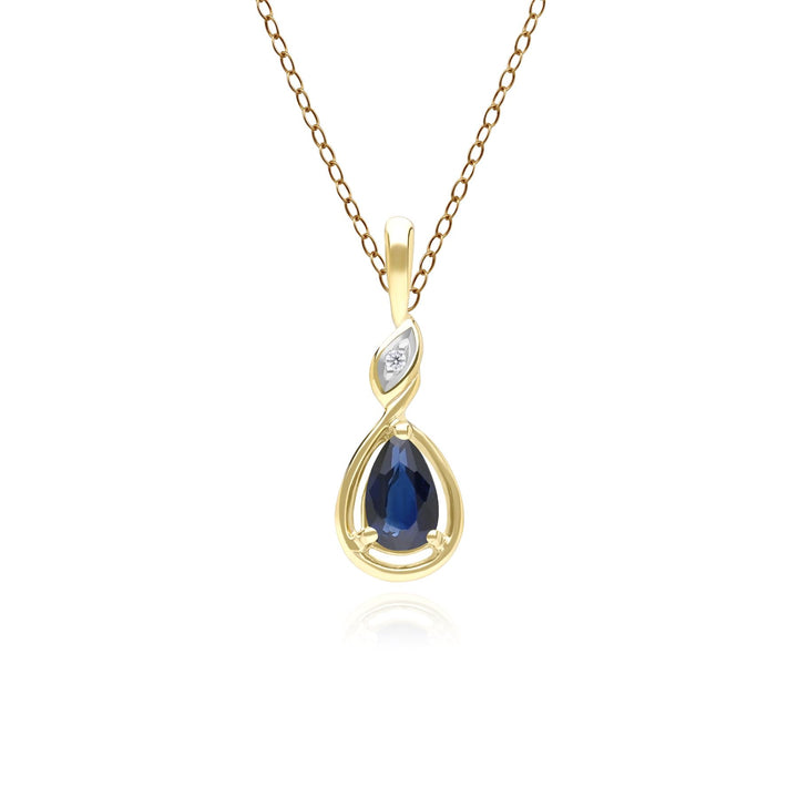 Classic Pear Sapphire & Diamond Pendant Necklace In 9ct Yellow Gold