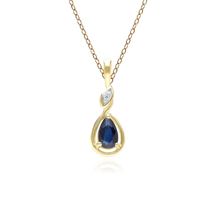 Classic Pear Sapphire & Diamond Pendant Necklace In 9ct Yellow Gold