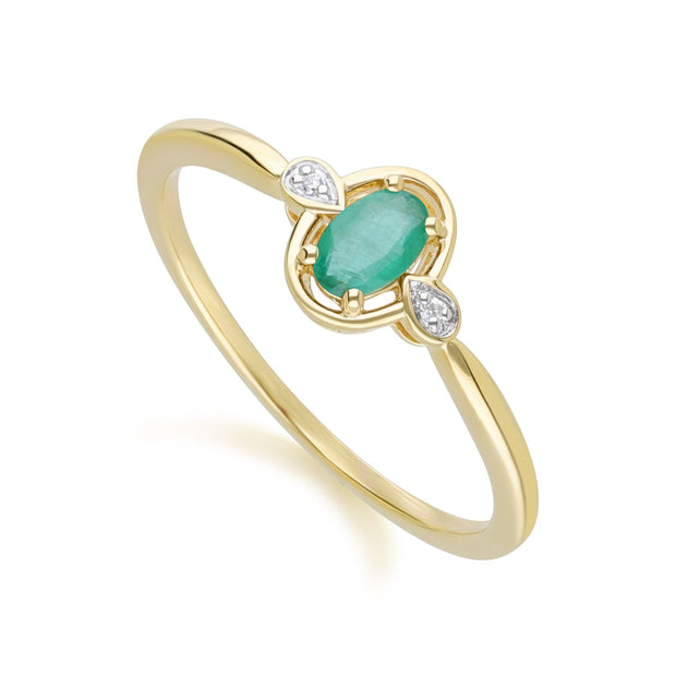 Classic Oval Emerald & Diamond Ring In 9ct Yellow Gold