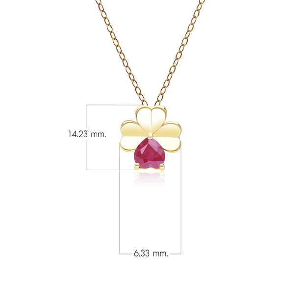 Gardenia Ruby Clover Pendant Necklace in 9ct Yellow Gold