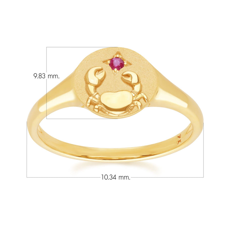 Zodiac Ruby Cancer Signet Ring In 9ct Yellow Gold
