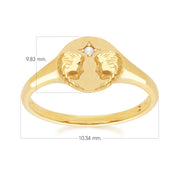 Zodiac Freshwater Pearl Gemini Signet Ring In 9ct Yellow Gold