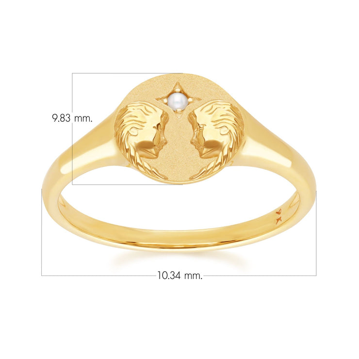 Zodiac Freshwater Pearl Gemini Signet Ring In 9ct Yellow Gold