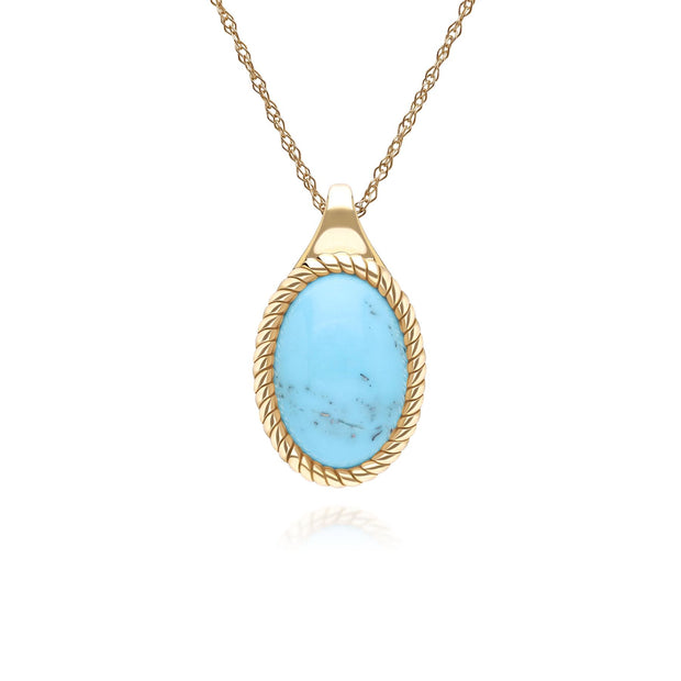 Classic Oval Turquoise Pendant Necklace in 9ct Yellow Gold
