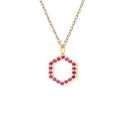 Geometric Hex ruby Pendant Necklace in 9ct Yellow Gold
