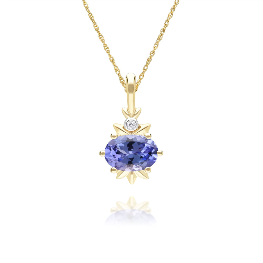 Classic Oval Tanzanite & Diamond Pendant Necklace in 9ct Yellow Gold