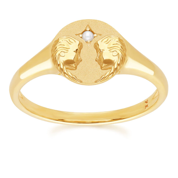 Zodiac Freshwater Pearl Gemini Signet Ring In 9ct Yellow Gold
