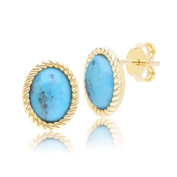 Classic Oval Turquoise Cabochon Stud Earrings in 9ct Yellow Gold