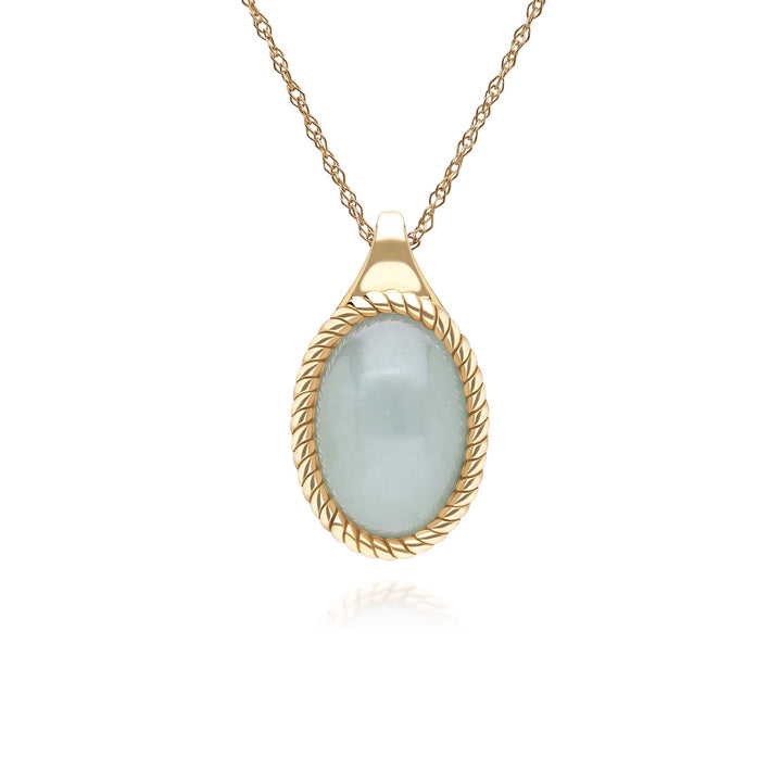 Classic Oval Green Jadeite Pendant Necklace in 9ct Yellow Gold