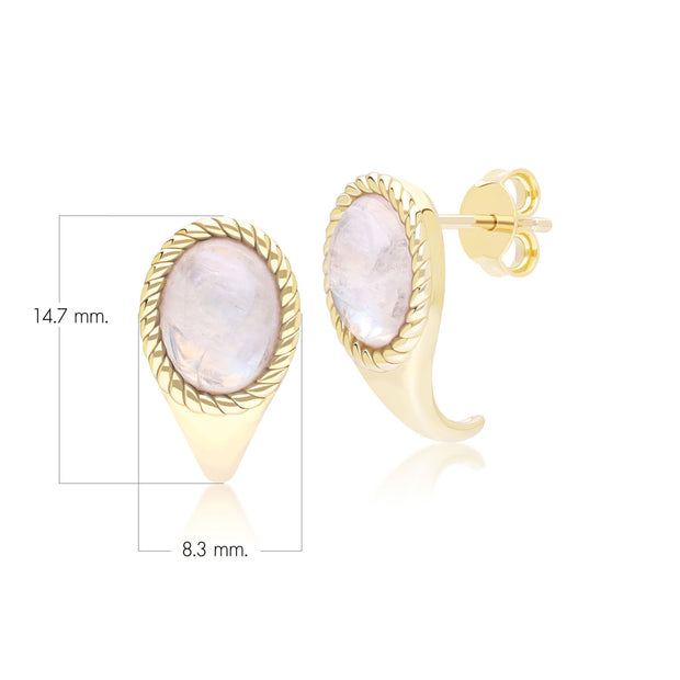 Classic Oval Rainbow Moonstone Drop Stud Earrings in 9ct Yellow Gold