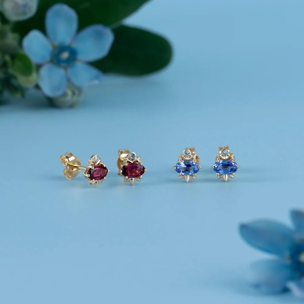 Classic Oval Tanzanite & Diamond Stud Earrings in 9ct Yellow Gold