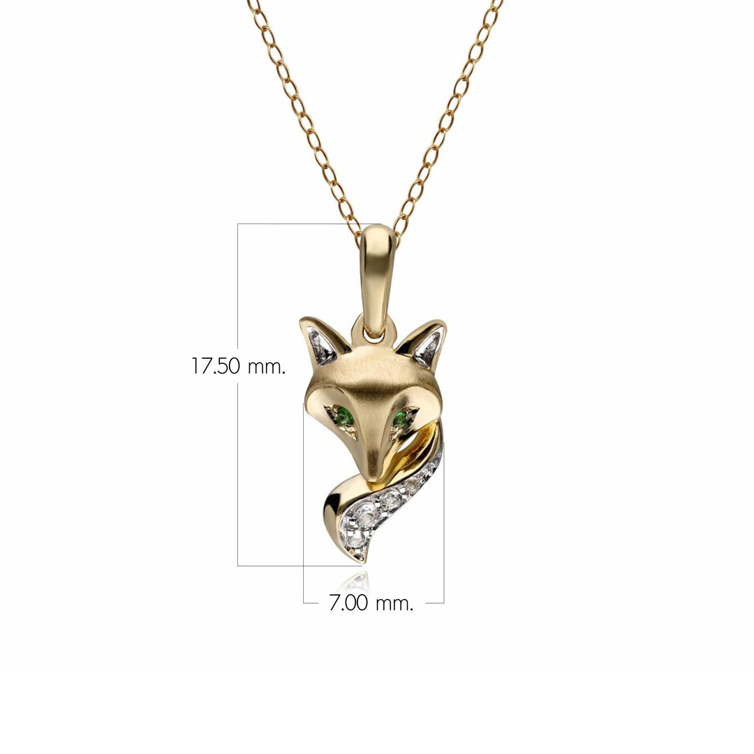 Gardenia Tsavorite Fox Pendant Necklace In 9ct Yellow Gold