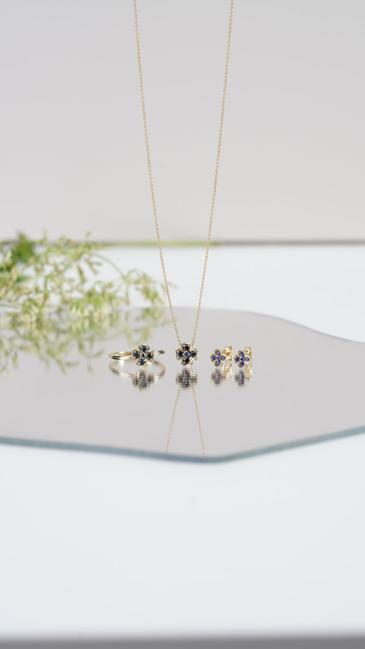Gardenia Round Sapphire Clover Stud Earrings in 9ct Yellow Gold