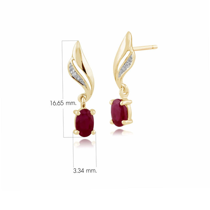 Classic Oval Ruby & Diamond Twist Drop Earrings in 9ct Yellow Gold